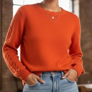 Autumn Cashmere 100% Pure Cashmere Open Cable Sleeve Sweater XL